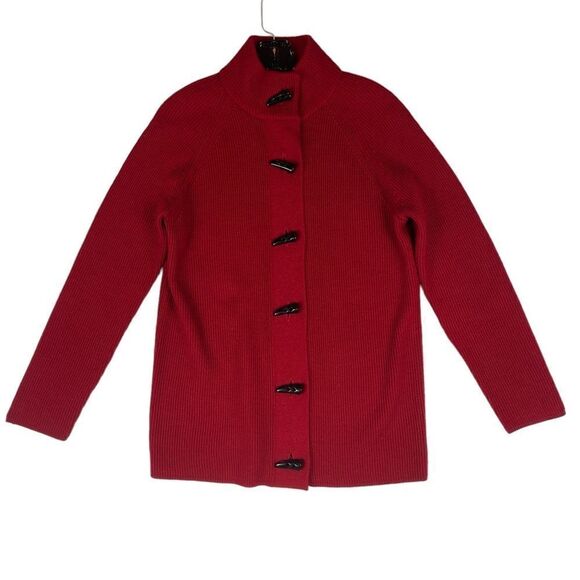 Jones New York Signature Cardigan Sweater Coat Red Toggle Wool Blend Women's M - Picture 1 of 8